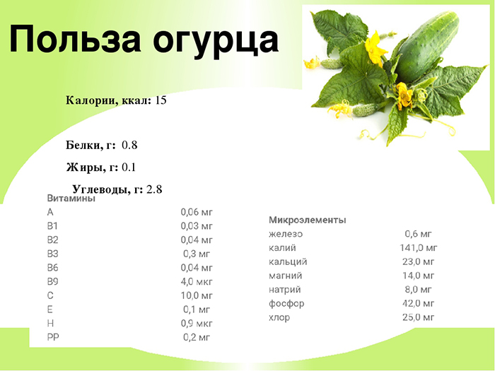 Полезный состав огурцов