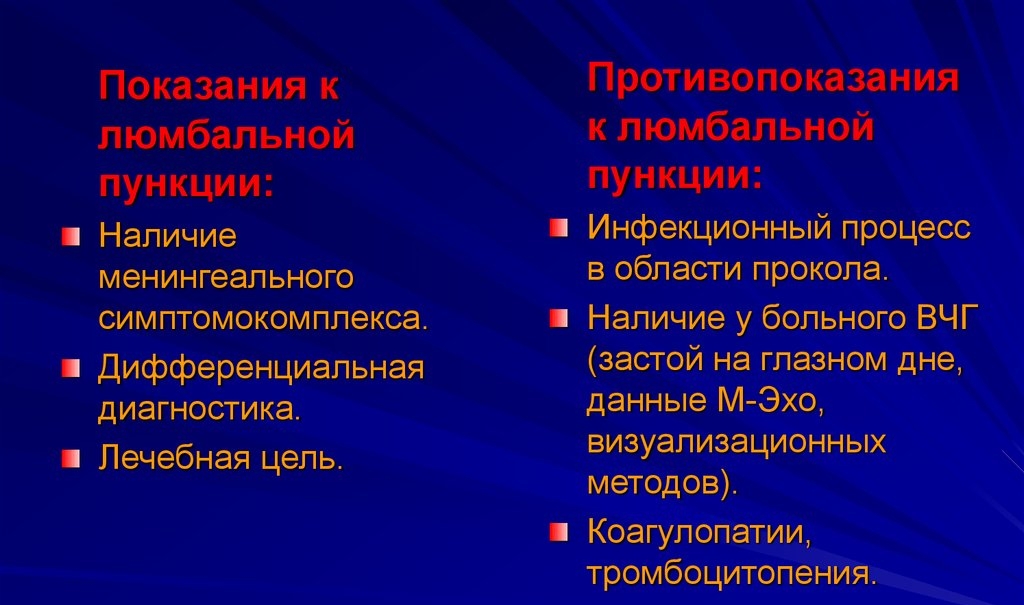 Показания и противопоказания к люмбальной пункции