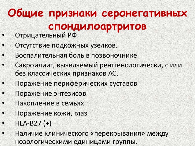 Признаки серонегативных спондилоартритов
